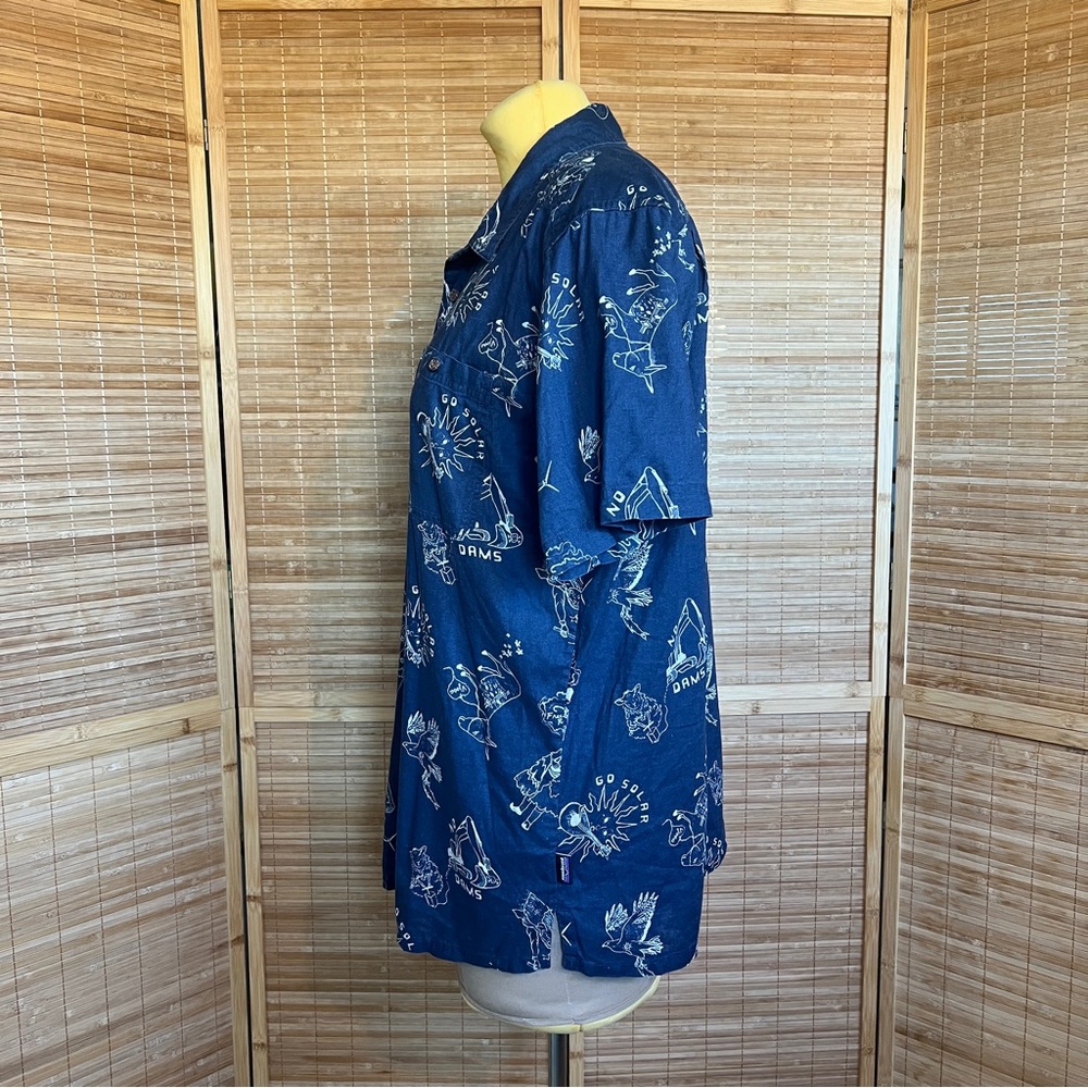 Patagonia Button Down Shirt Hemp Organic Cotton Men's Large Blue Navy Go Solar - Picture 4 of 13